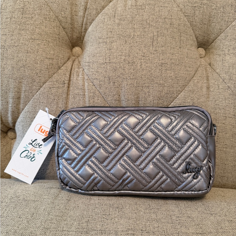 Lug Coupe XL Quilted Crossbody Bag | Metallic Gray | NWT